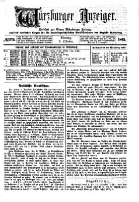 Würzburger Anzeiger (Neue Würzburger Zeitung) Montag 2. Oktober 1865