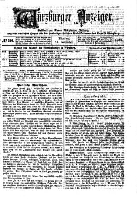 Würzburger Anzeiger (Neue Würzburger Zeitung) Dienstag 14. November 1865