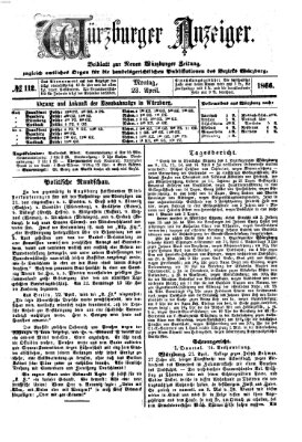 Würzburger Anzeiger (Neue Würzburger Zeitung) Montag 23. April 1866