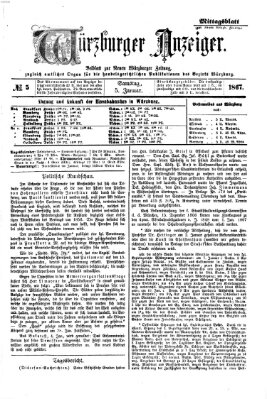 Würzburger Anzeiger. Mittagsblatt (Neue Würzburger Zeitung) Samstag 5. Januar 1867