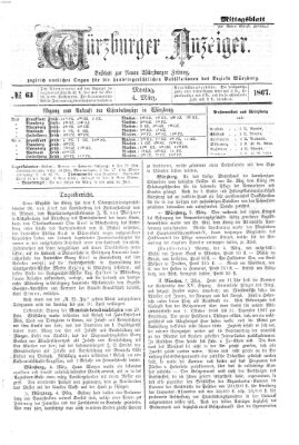 Würzburger Anzeiger. Mittagsblatt (Neue Würzburger Zeitung) Montag 4. März 1867