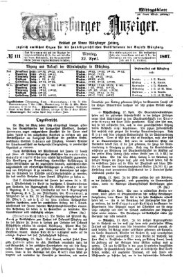 Würzburger Anzeiger. Mittagsblatt (Neue Würzburger Zeitung) Montag 22. April 1867