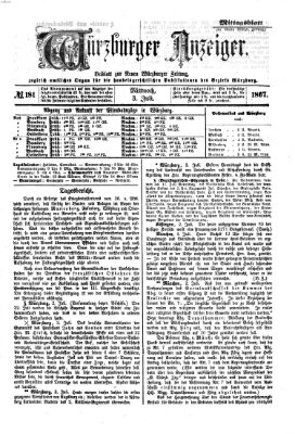 Würzburger Anzeiger. Mittagsblatt (Neue Würzburger Zeitung) Mittwoch 3. Juli 1867