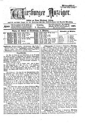 Würzburger Anzeiger. Mittagsblatt (Neue Würzburger Zeitung) Dienstag 3. September 1867