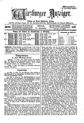 Würzburger Anzeiger. Mittagsblatt (Neue Würzburger Zeitung) Mittwoch 25. September 1867