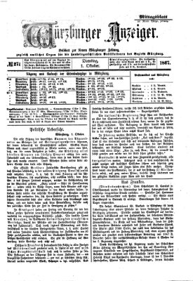 Würzburger Anzeiger. Mittagsblatt (Neue Würzburger Zeitung) Dienstag 1. Oktober 1867