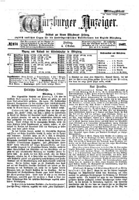 Würzburger Anzeiger. Mittagsblatt (Neue Würzburger Zeitung) Freitag 4. Oktober 1867