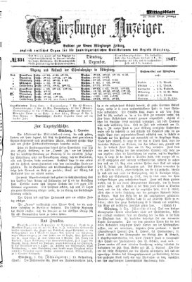 Würzburger Anzeiger. Mittagsblatt (Neue Würzburger Zeitung) Dienstag 3. Dezember 1867