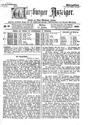 Würzburger Anzeiger. Mittagsblatt (Neue Würzburger Zeitung) Montag 13. Januar 1868