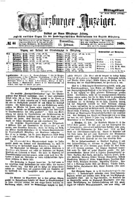 Würzburger Anzeiger. Mittagsblatt (Neue Würzburger Zeitung) Donnerstag 13. Februar 1868