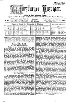 Würzburger Anzeiger. Mittagsblatt (Neue Würzburger Zeitung) Sonntag 16. Februar 1868