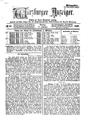 Würzburger Anzeiger. Mittagsblatt (Neue Würzburger Zeitung) Montag 17. Februar 1868