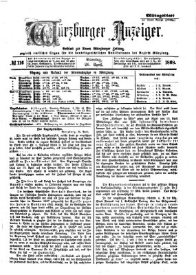 Würzburger Anzeiger. Mittagsblatt (Neue Würzburger Zeitung) Sonntag 26. April 1868