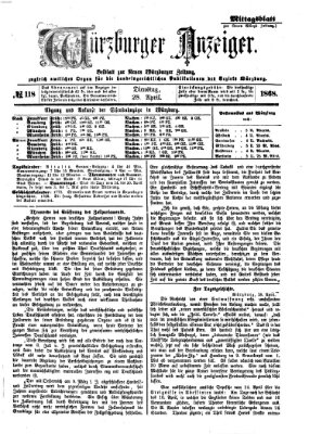 Würzburger Anzeiger. Mittagsblatt (Neue Würzburger Zeitung) Dienstag 28. April 1868