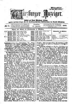 Würzburger Anzeiger. Mittagsblatt (Neue Würzburger Zeitung) Samstag 20. Februar 1869