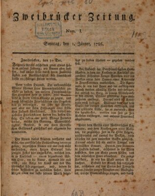 Zweibrücker Zeitung (Zweibrücker Wochenblatt) Sonntag 1. Januar 1786