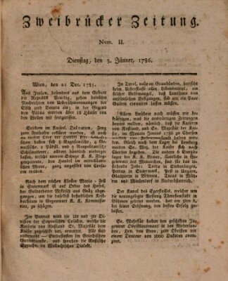 Zweibrücker Zeitung (Zweibrücker Wochenblatt) Dienstag 3. Januar 1786