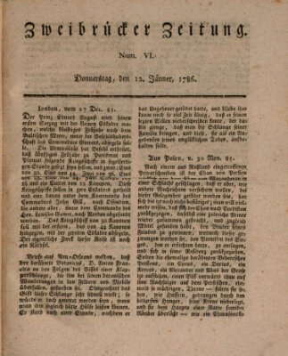 Zweibrücker Zeitung (Zweibrücker Wochenblatt) Donnerstag 12. Januar 1786