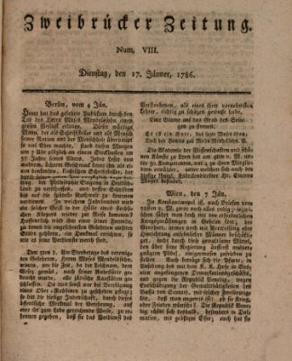 Zweibrücker Zeitung (Zweibrücker Wochenblatt) Dienstag 17. Januar 1786