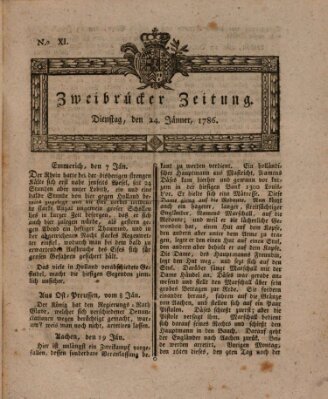 Zweibrücker Zeitung (Zweibrücker Wochenblatt) Dienstag 24. Januar 1786