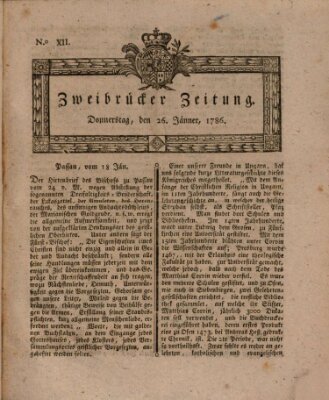 Zweibrücker Zeitung (Zweibrücker Wochenblatt) Donnerstag 26. Januar 1786