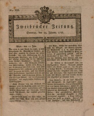 Zweibrücker Zeitung (Zweibrücker Wochenblatt) Sonntag 29. Januar 1786