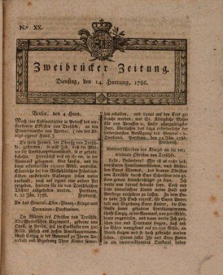 Zweibrücker Zeitung (Zweibrücker Wochenblatt) Dienstag 14. Februar 1786