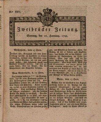 Zweibrücker Zeitung (Zweibrücker Wochenblatt) Sonntag 26. Februar 1786