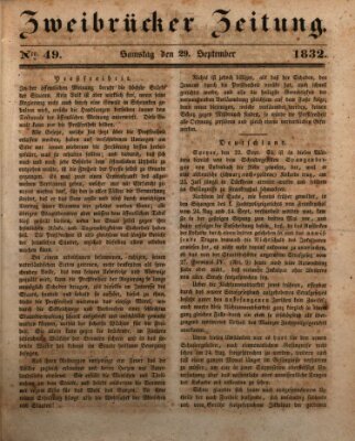 Zweibrücker Zeitung Samstag 29. September 1832