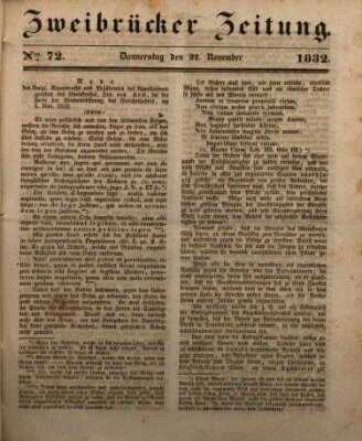 Zweibrücker Zeitung Donnerstag 22. November 1832