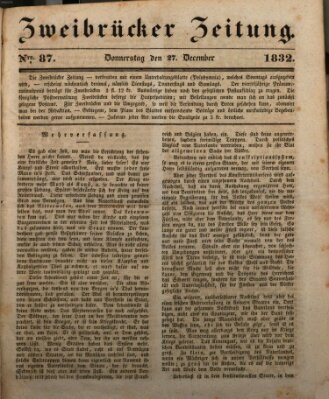 Zweibrücker Zeitung Donnerstag 27. Dezember 1832