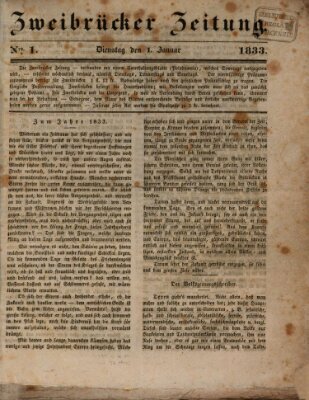 Zweibrücker Zeitung Dienstag 1. Januar 1833