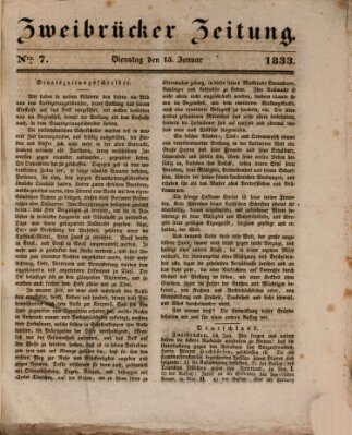 Zweibrücker Zeitung Dienstag 15. Januar 1833