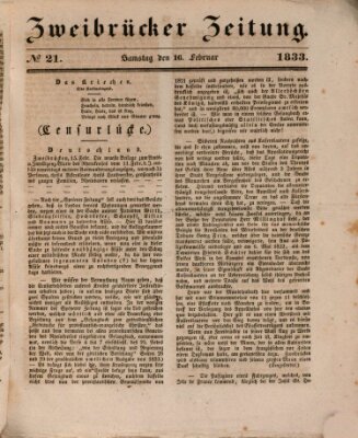 Zweibrücker Zeitung Samstag 16. Februar 1833