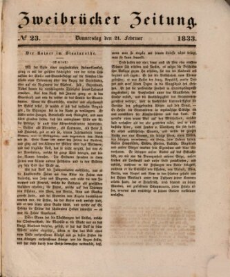 Zweibrücker Zeitung Donnerstag 21. Februar 1833