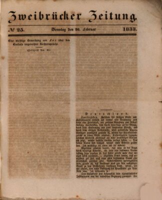 Zweibrücker Zeitung Dienstag 26. Februar 1833