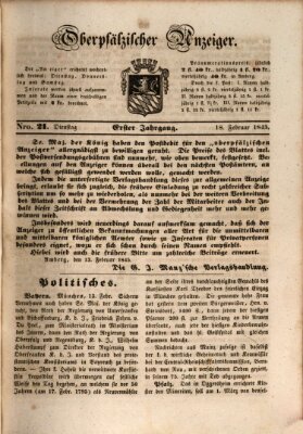 Oberpfälzer Anzeiger Dienstag 18. Februar 1845