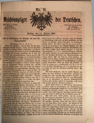 Reichsanzeiger der Deutschen (Allgemeiner Anzeiger der Deutschen) Freitag 12. Januar 1849