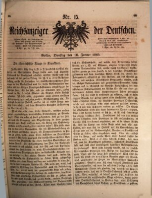 Reichsanzeiger der Deutschen (Allgemeiner Anzeiger der Deutschen) Dienstag 16. Januar 1849