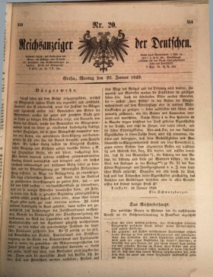 Reichsanzeiger der Deutschen (Allgemeiner Anzeiger der Deutschen) Montag 22. Januar 1849