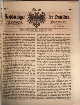 Reichsanzeiger der Deutschen (Allgemeiner Anzeiger der Deutschen) Donnerstag 1. Februar 1849