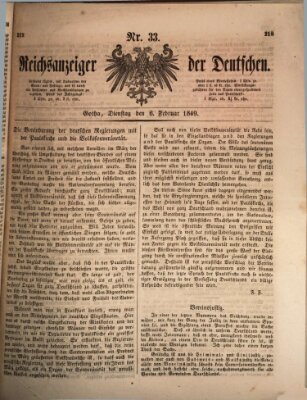 Reichsanzeiger der Deutschen (Allgemeiner Anzeiger der Deutschen) Dienstag 6. Februar 1849