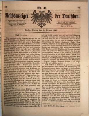 Reichsanzeiger der Deutschen (Allgemeiner Anzeiger der Deutschen) Freitag 9. Februar 1849