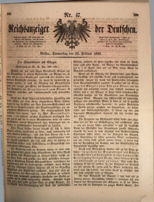 Reichsanzeiger der Deutschen (Allgemeiner Anzeiger der Deutschen) Donnerstag 22. Februar 1849