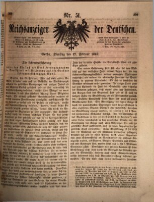 Reichsanzeiger der Deutschen (Allgemeiner Anzeiger der Deutschen) Dienstag 27. Februar 1849