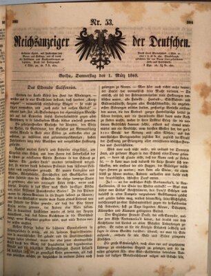 Reichsanzeiger der Deutschen (Allgemeiner Anzeiger der Deutschen) Donnerstag 1. März 1849