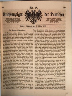 Reichsanzeiger der Deutschen (Allgemeiner Anzeiger der Deutschen) Mittwoch 7. März 1849