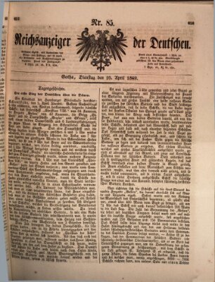 Reichsanzeiger der Deutschen (Allgemeiner Anzeiger der Deutschen) Dienstag 10. April 1849