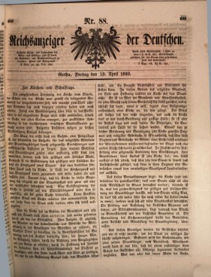 Reichsanzeiger der Deutschen (Allgemeiner Anzeiger der Deutschen) Freitag 13. April 1849