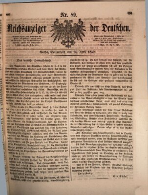 Reichsanzeiger der Deutschen (Allgemeiner Anzeiger der Deutschen) Samstag 14. April 1849